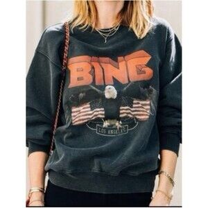 Anine Bing Eagle Graphic Sweatshirt XS Vintage Wash Black Oversized Crewneck